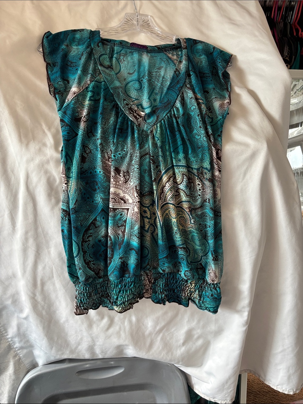 Agenda Teal Paisley V-Neck Blouse